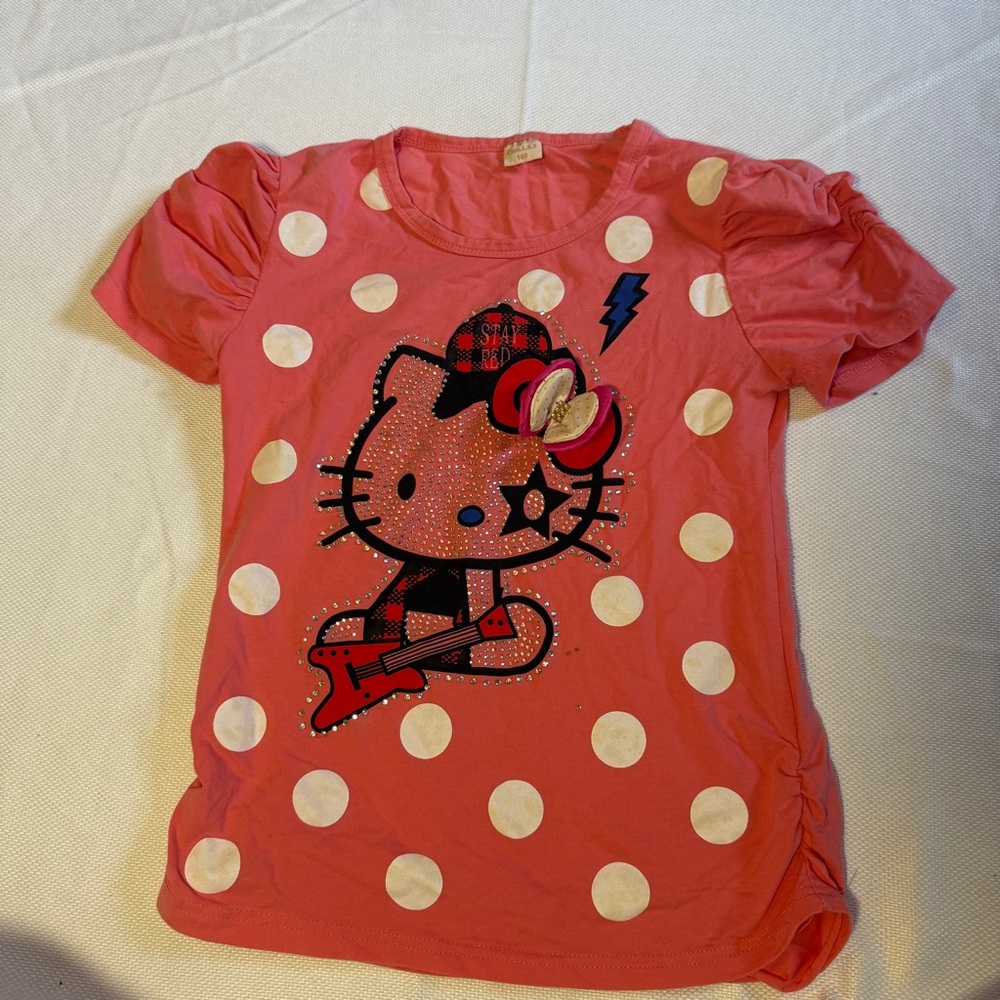 Girls Hello Kitty-Inspired Graphic Tee – Polka Dot, Size 160 (Fits 14–16)